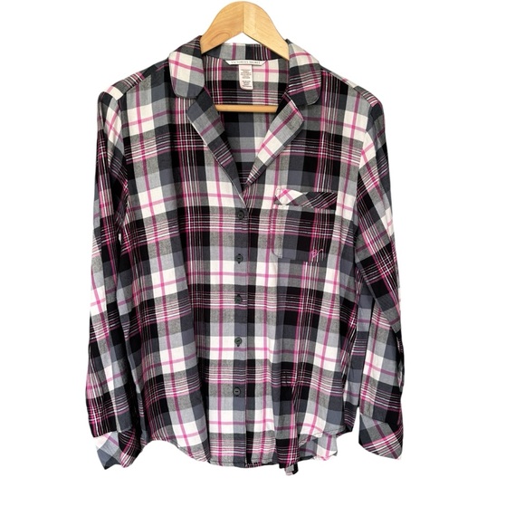 Victoria's Secret Pink/Grey Plaid Flannel Pajama Top XSmall - Picture 3 of 10